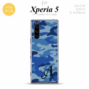 Xperia5 SO-01M SOV41 スマホケース ソフトケース ウッドランド 迷彩 A 青 イニシャル nk-xp5-tp1152i