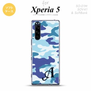 Xperia5 SO-01M SOV41 スマホケース ソフトケース ウッドランド 迷彩 B 青 イニシャル nk-xp5-tp1153i