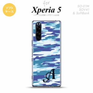 Xperia5 SO-01M SOV41 スマホケース ソフトケース タイガー 迷彩 B 青 イニシャル nk-xp5-tp1168i