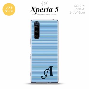 Xperia5 SO-01M SOV41 スマホケース ソフトケース ボーダー 細 青 イニシャル nk-xp5-tp1288i