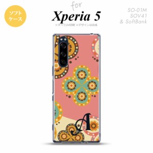 Xperia5 SO-01M SOV41 スマホケース ソフトケース エスニック 花柄 ピンク ベージュ イニシャル nk-xp5-tp1582i
