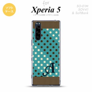 Xperia5 SO-01M SOV41 スマホケース ソフトケース ドット 水玉 C 青緑 茶 イニシャル nk-xp5-tp1654i