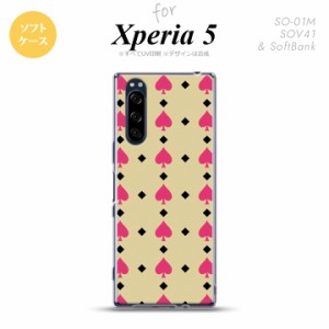 Xperia5 SO-01M SOV41 スマホケース ソフトケース トランプ スペード ベージュ ピンク nk-xp5-tp540