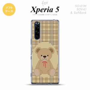 Xperia5 SO-01M SOV41 スマホケース ソフトケース くま チェック 茶 nk-xp5-tp751