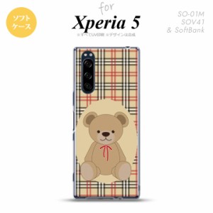 Xperia5 SO-01M SOV41 スマホケース ソフトケース くま チェック 茶 赤 nk-xp5-tp752