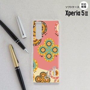 Xperia5 II 5G ケース ソフトケース スマホケース ストラップホール有 エスニック 花柄 ピンク ベージュ +アルファベット nk-xp52-tp1582