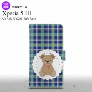 SO-53B SOG05 Xperia5?V 手帳型スマホケース カバー くま チェック レース 青 オススメ 人気 おしゃれ スマート シンプル  nk-004s-xp53-