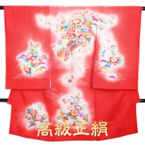 お宮参り 着物 女の子 赤/バラの花 l-64 日本製高級正絹 産着 レンタル 着物 送料無料