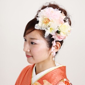 【髪飾り】【販売品】お花 白 ピンク パール アクセ 結婚式 髪かざり-b18