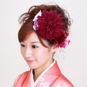 【髪飾り】【販売品】お花 赤 ラメ パール アクセ 結婚式 髪かざり-b23