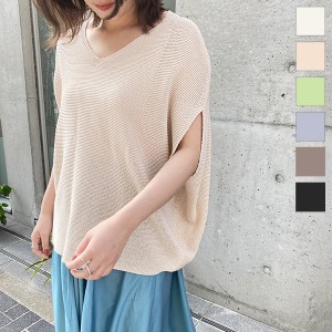 秋新作 あったか_f ビッグシルエットコクーンサマーニット C5551 入荷済 レディース トップス Vネック デイリー ゆったり 涼しい 体型カ