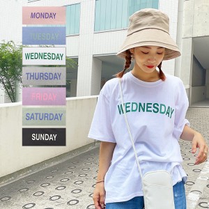 秋新作 Day of the WeekロゴTシャツ C5689 入荷済 レディース トップス 半袖 大人 ゆったり 綿100 カジュアル デイリー 白 黒