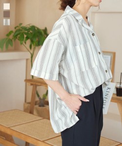 秋新作 あったか_f ギフト コットンリネン開襟シャツ C5862 入荷済 レディース トップス 綿麻 コットン リネン リネンタッチ 開襟シャツ