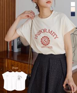 秋新作 あったか_f ギフト 選べるデザイン フレンチ刺繍Tシャツ C6227 入荷済 レディース ロゴ プリント ワンポイント コットン 綿 シン