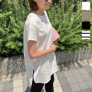 秋新作 あったか_f ギフト クルーネックサイドスリットチュニックTシャツ C6299 入荷済 レディース フレンチスリーブ 吸汗 吸湿 通気性