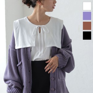 秋新作 あったか_f ギフト 前後2way襟付きカットソー C6325 入荷済 レディース Tシャツ/前後2WAY 襟 ビックカラー リボン コットン 綿