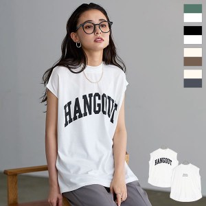 モックネックフレンチロゴTシャツ C6403 入荷済 レディース プリント プリントT フレンチスリーブ カジュアル 体型カバー ゆったり