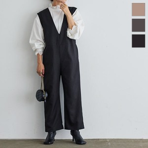 春新作 前後2wayVネックサロペット E3169 入荷済 ワイド サロペット オールインワン 2way 着回し トレンド Vネック クルーネック