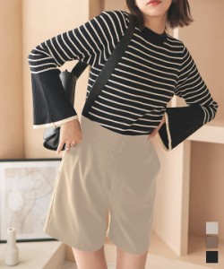 冬新作 ハイウエストショートパンツ M3497 入荷済 レディース ボトムス パンツ ショート ハイウエスト 後ろゴム ポケット きれいめ 大人