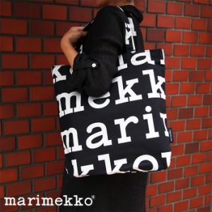 MARIMEKKO マリメッコ Logo Notko トートバッグ 047312 ブラック/ホワイト ロゴ キャンバス 大きめ 