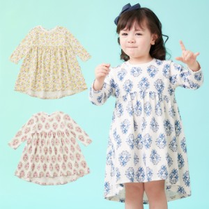 SALE ベビー 服  Seraph 花柄ギャザー ワンピース 長袖 女の子 ベビー服 ワンピ レトロ 花柄 おんなのこ 総柄 キッズ