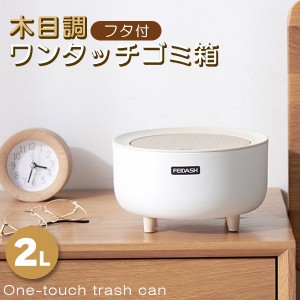 ゴミ箱 ごみ箱 木目調 ホワイト ミニ ダストボックス ワンタッチ 蓋 フタ付き 2L 2リットル 卓上ゴミ箱 北欧 おしゃれ デスク テーブル 