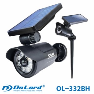 オンロード(OnLord) センサーライト 防犯カメラ型 ブラック 屋外防水 LED 人感センサー 太陽光発電 OL-332B OL-332BH