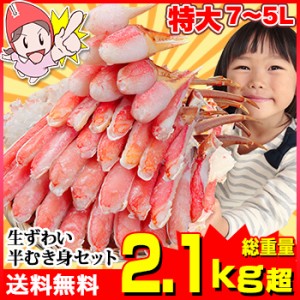 かに 蟹 ずわいがに 生ずわいがに ◆ 特大7L〜5L生ずわい半むき身満足セット 1.8kg超＜総重量約2.1kg＞【送料無料】 ／ かに 蟹 ずわいが