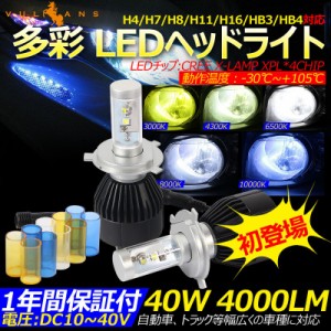 多彩 LEDヘッドライト H4 H/L 40W 4000LM DC10~40V CREE 自動車 トラック等 1年間保証付 日本語取説 専用ケルビンカバー付