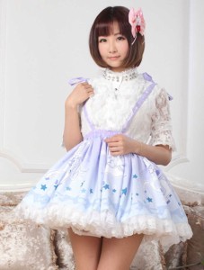 ロリータ服　スカート　スィート　ポリエステル　プリント　ブルー　カジュアル　