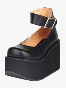 ロリータ靴　ブラック　ハイヒール(7.62〜10.15cm)　プラットフォーム　ラウンドトゥ（丸いつま先）　カジュアル　