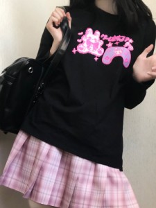 女性用ロリータブラウスブラックポリエステルジュエル半袖ロリータTシャツ