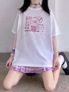 女性用ロリータブラウスホワイトポリエステルジュエル半袖ロリータTシャツ