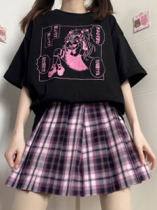 女性用ロリータコルセットジュエルネック半袖ブラックポリエステルTシャツ