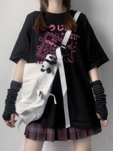 女性用ロリータブラウスジュエルネック半袖黒ポリエステルTシャツ