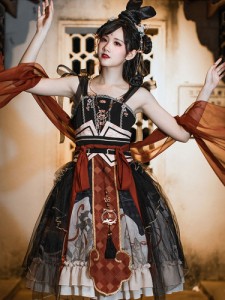 中国風のロリータJSKドレスタッセルブラックロリータジャンパースカート