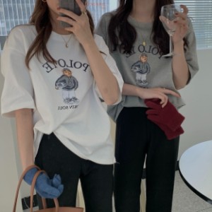 韓国ファッション　オーバーサイズデザインTシャツ　熊