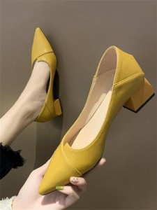 ヒント　浅い口　靴　春秋　新しいデザイン　韓国風　女靴　太いヒール　靴　ブラック　ネット