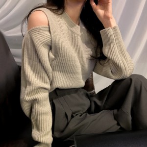 初秋気質 ニット セーター スペシャル スプライス 長袖トップス 韓国ファッション