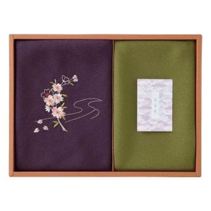 草花の遊び 刺繍入り二巾風呂敷 ＆ 金封包み / 紫 250-14 内祝い 結婚内祝い 出産内祝い おしゃれ 贈り物 ギフト