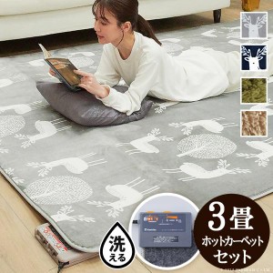 ポイント20倍 ラグマット 洗える ホットカーペットカバー-モリス 3畳 240x200cm ホットカーペット本体セット 在宅ワーク