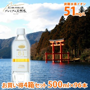 お買い得4箱セット 箱根山の天然水51 プレミアム天然水 ペットボトル 500ml×96本(国内ミネラルウォーター 飲む温泉水 箱根の天然水 炭酸