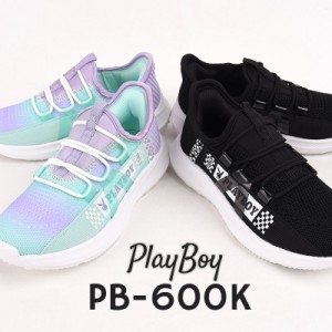 プレイボーイ playboy スニーカー キッズ ジュニア シューズ ミッドカット ファッション 子供 靴 運動 PB-600K BLK MINT 黒