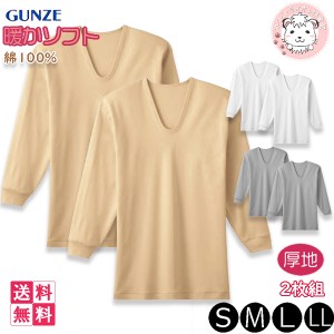 長袖U首シャツ 2枚組4セット メンズ グンゼ 暖かソフト 長袖 Uネック インナーシャツ RP6510A S/M/L/LL