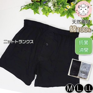 ニットトランクス メンズ 綿100% ニット トランクス 抗菌防臭加工 無地 前開き ボタン付き パンツ M/L/LL