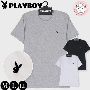 PLAYBOY プレイボーイ 半袖 Tシャツ メンズ レディース ワンポイント刺繍 半袖丸首 クルーネック Tシャツ M/L/LL