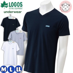 半袖 tシャツ 2枚セット メンズ Vネック Tシャツ ロゴス LOGOS 綿100% ワンポイントロゴ V首Tシャツ M/L/LL