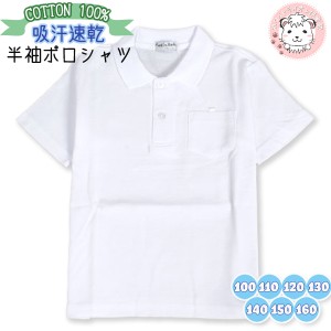 スクール ポロシャツ 半袖 白 小学生 学生服 スクールシャツ 綿100% 100cm-160cm