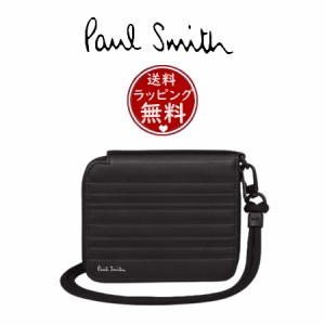 ポール・スミス Paul Smith 財布 シャドーストライプ レザー ネックラウンドジップ 2つ折り財布 ユニセックス ブラック 