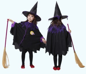 コスプレ　大人気　 魔女 ハロウィン衣装 　子供服　子供用 　服＋帽子/2点セット販売　身長90~160cm対応　【送料無料】《代引き・日時指